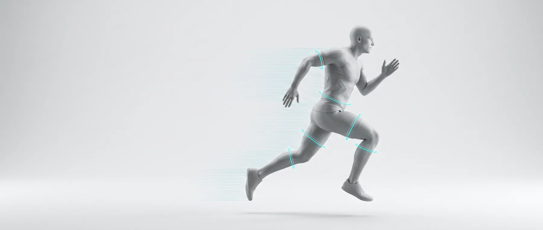 3D-Avatar eines Läufers mit markierten Umfangmessstellen